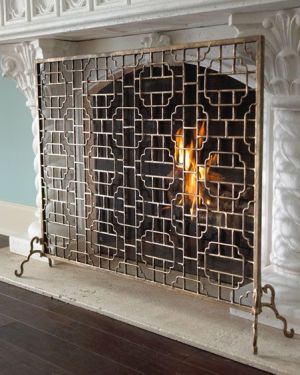 Decorating fireplaces - Wood burning - antique fire screen.jpg